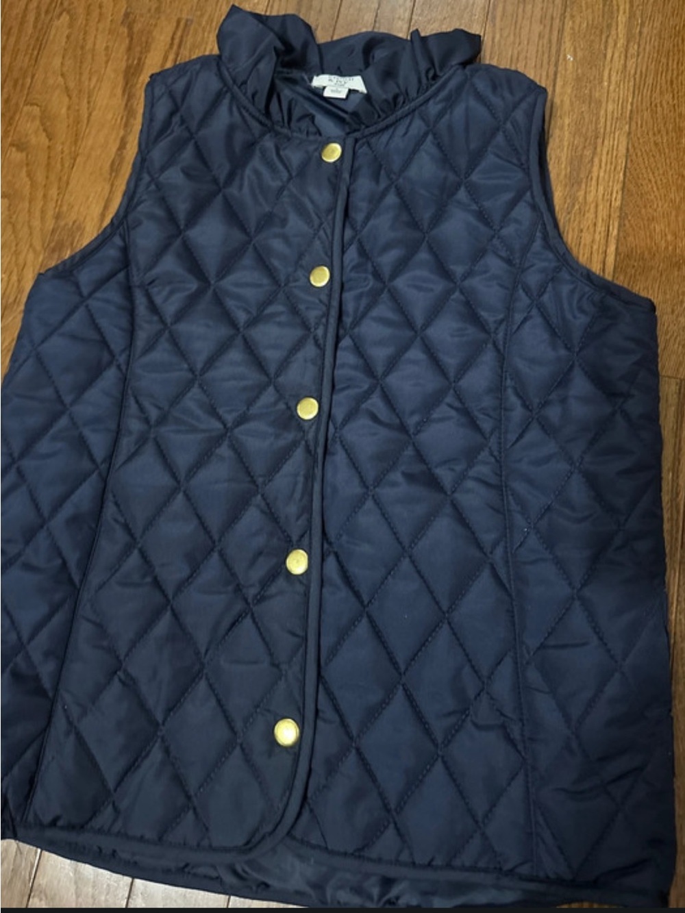 Girls Crown & Ivy Kids Quilted Navy Vest with Gold Buttons- Size Large